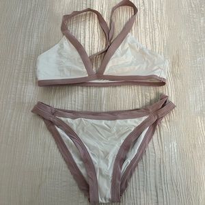 L Space bikini set White and Mauve/Taupe Note::Medium Bottom & Large Top